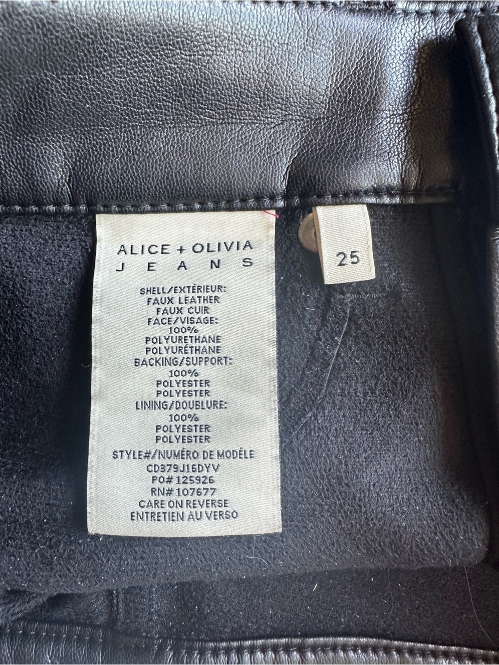 Alice + Olivia AMAZING VEGAN LEATHER BOYFRIEND PANT black size 25 - Picture 5 of 9